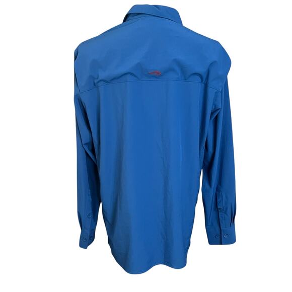 Reel Life Fishing Men Blue Long Sleeve Roll Tab Button Up Shirt Sz L Performance - Picture 3 of 5